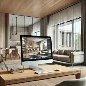 living room with virtual tours displayed