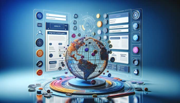 Sleek marketing agency website with navigation, case studies, SEO, and digital marketing tools.