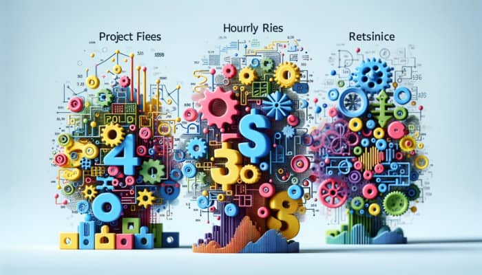 Diverse pricing models as colorful structures, symbolizing strategic business analytics choices.