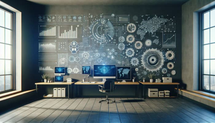 A computer displaying real estate digital marketing tools, analytics, social media, and SEO software.