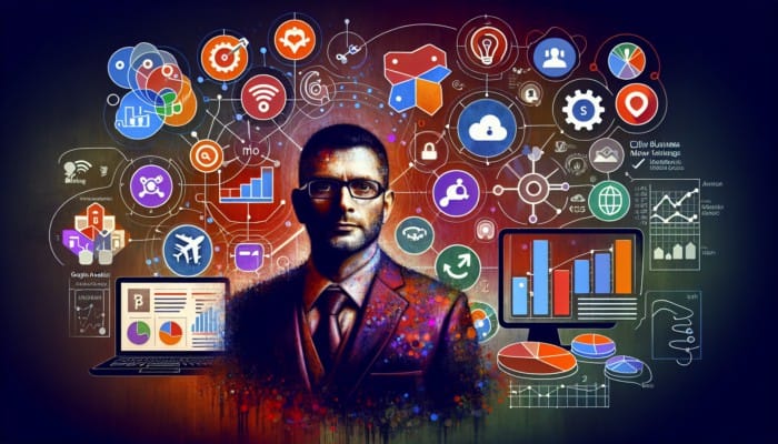 A small business owner using Google Analytics and Hootsuite on a laptop for marketing management.