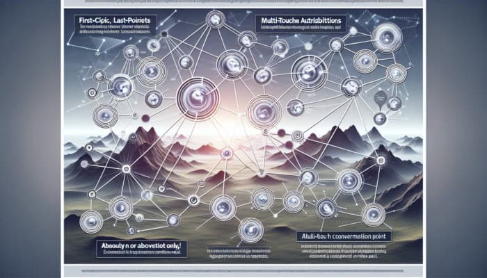 Digital landscape showing customer touchpoints and attribution models leading to conversion.
