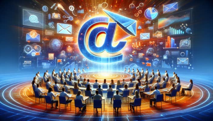 A vibrant illustration of an email icon with engaged subscribers, symbolizing high-quality email lists and increased conversions.