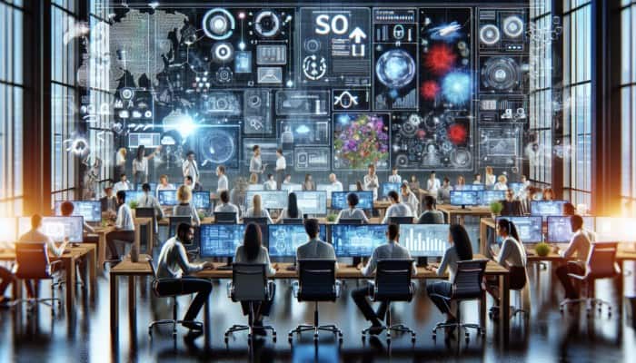 Digital Agency Services: A digital agency team working on SEO, social media, and website development to enhance online presence.