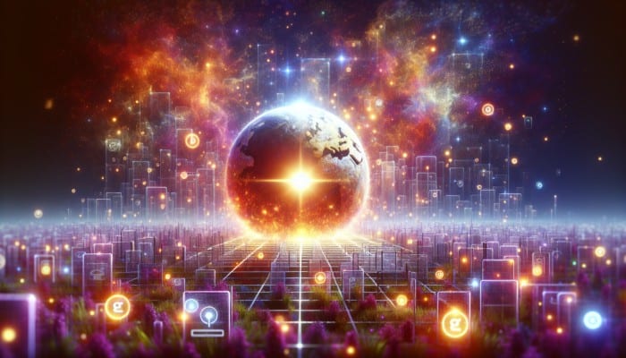 A glowing website on the first page of search results amidst many competitors, symbolizing enhanced SEO.