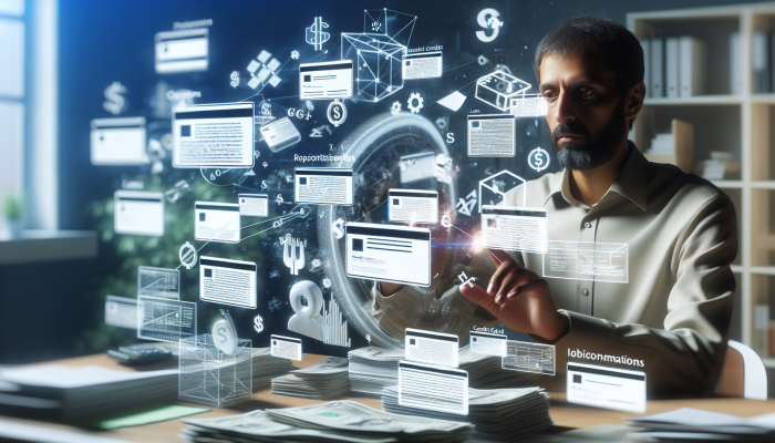 A person calculating total debt with financial documents, credit cards, and loan statements, focused on understanding obligations.