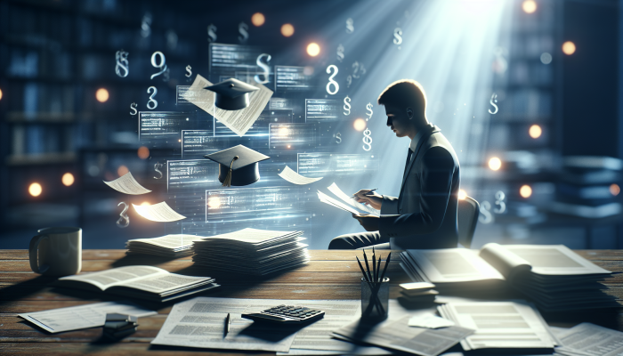 Effective Strategies for Student Loan Consolidation: A Comprehensive Guide | DCL A person organising student loan documents on a desk, with labels showing balances and interest rates, in a calm, empowering light.