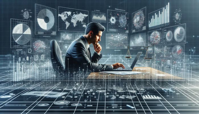 Digital marketer calculating time and costs, balancing profit and competitive pricing on a laptop.