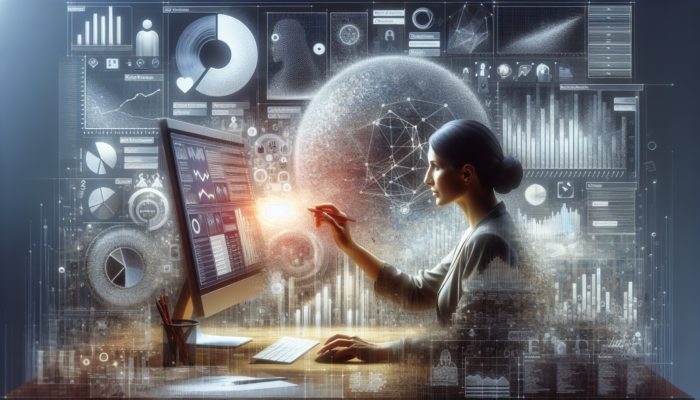 Business owner updating Google Business Categories on their computer, surrounded by charts, feedback, and industry trends.