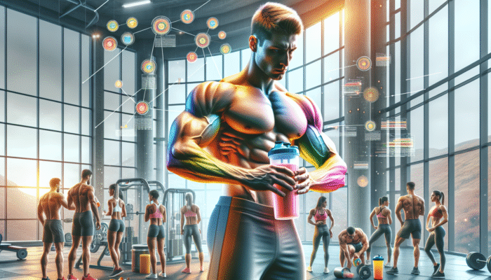 Athletes in a modern gym enjoying colorful protein shakes, highlighting muscle growth and recovery after workouts.