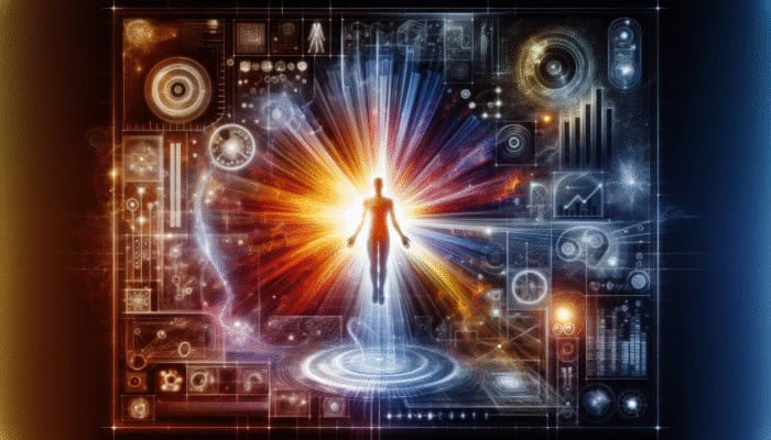 A dynamic blueprint with vibrant graphs and charts, symbolizing marketing success and growth on digital devices.