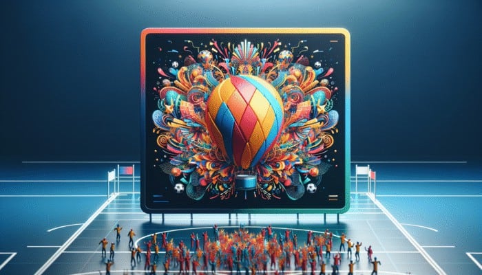 Display Advertising Agency: A vibrant display ad on a sports website during an international event, featuring the brand logo amidst festive decorations.