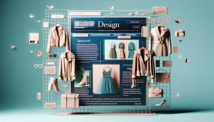 A fashion blog page with a seamlessly integrated sponsored article on latest trends, subtly displaying elegant clothing.