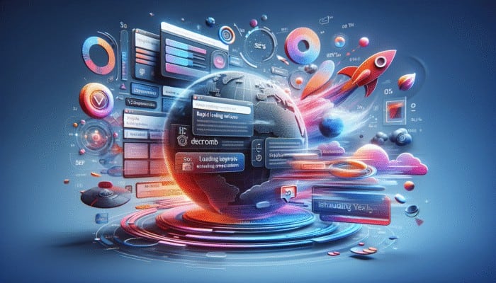 Digital Brand Marketing: A modern website interface with fast loading, mobile-responsive design, and clear navigation, enhanced by SEO keywords.