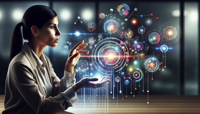 Digital marketing expert analyzing infographic to align strategies with business vision and goals.