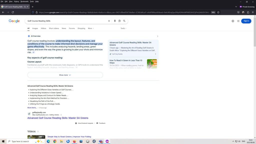 Golf Course Reading Skills