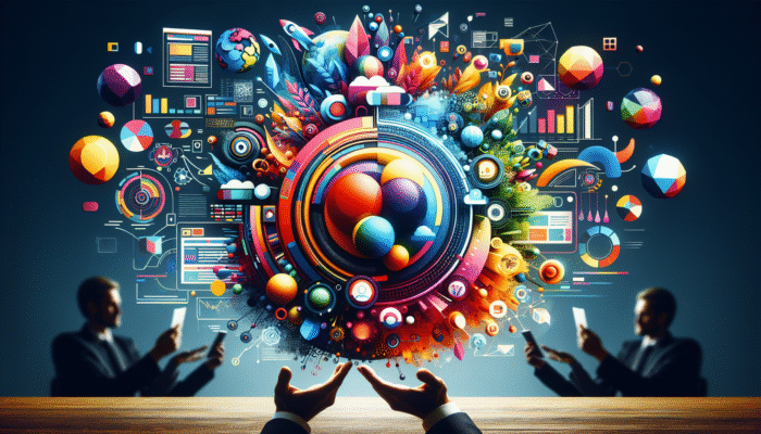 An engaging digital marketing agency website hub showcasing vibrant content, radiating authority and trust.