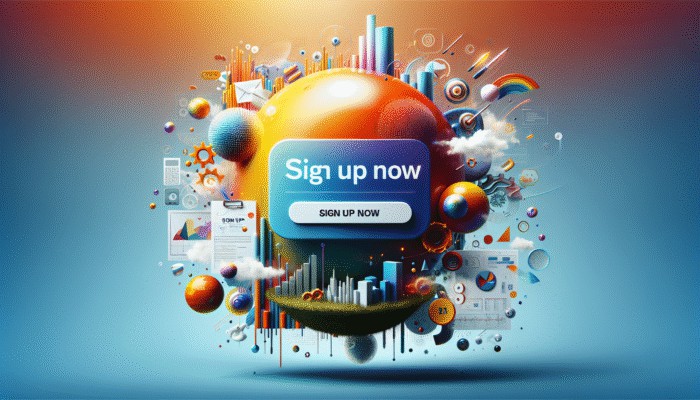"Sign Up Now" button on a vibrant digital ad, prompting immediate action.