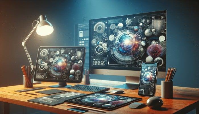 A unified website design on desktop, tablet, and smartphone, showing seamless updates and consistent branding.