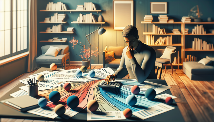 Debt Consolidation Loan Income Criteria: A Detailed Guide | DCL Individual calculating debt-to-income ratio in a comfortable home office, surrounded by financial documents and graphs.
