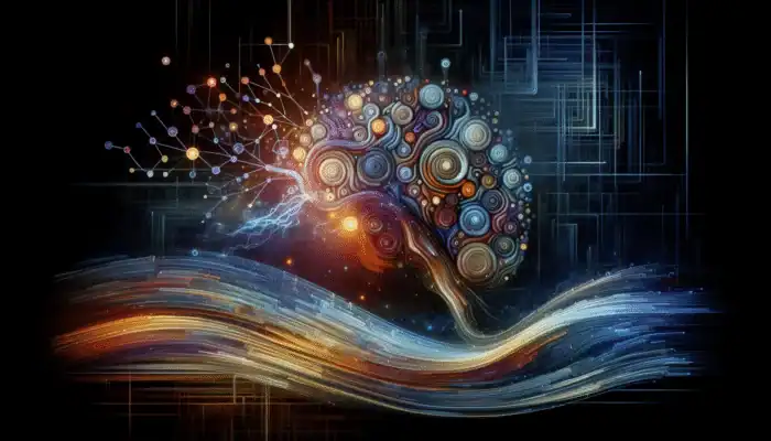 Create Content for AI-Powered Q&A Platforms: Abstract digital art showing neural networks and data streams, symbolizing NLP and ML in AI Q&A systems.