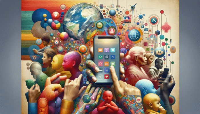 A vibrant mobile interface showcasing large text and intuitive navigation, catering to diverse global users.