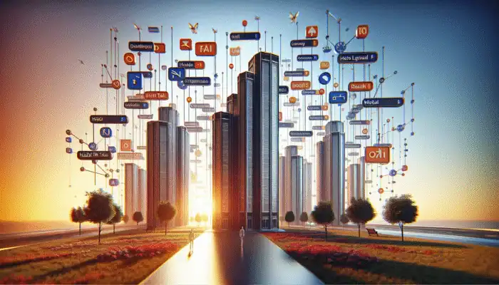 Use Header Tags to Improve Content Structure: Header tags as pillars supporting structured content layout, symbolizing SEO and readability importance.