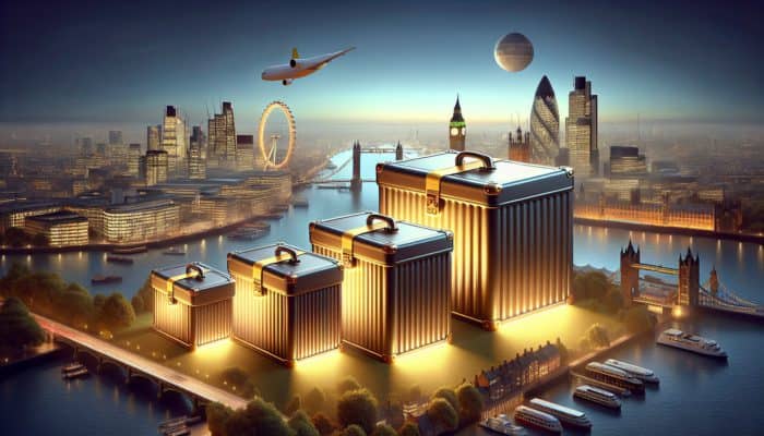 Tiered service packages on a modern interface against a UK cityscape.