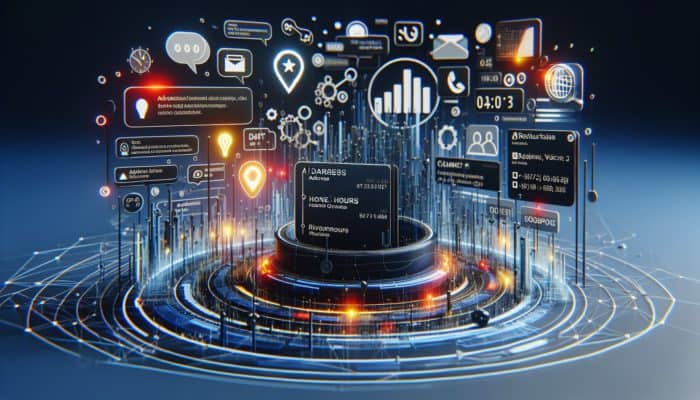 Digital interface showing restaurant's structured data schema, optimized for voice search with icons.