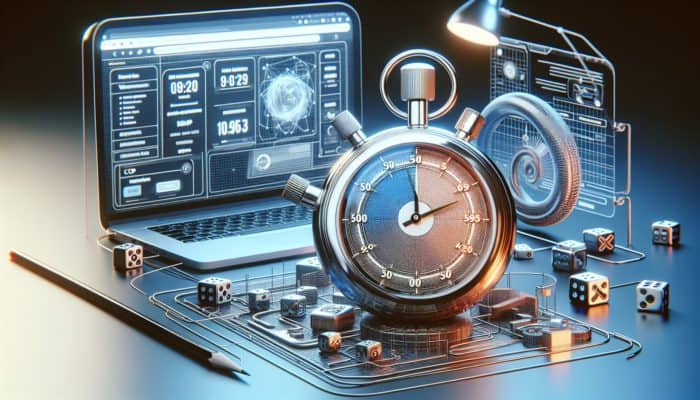 A stopwatch showing 2.5 seconds next to a loading webpage with a large image, highlighting the importance of LCP for website performance.