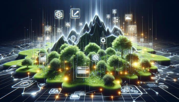 Use Keyword-Rich Headings for Better Crawlability: Glowing keyword-rich headings enhancing SEO, surrounded by search icons and rising graphs.