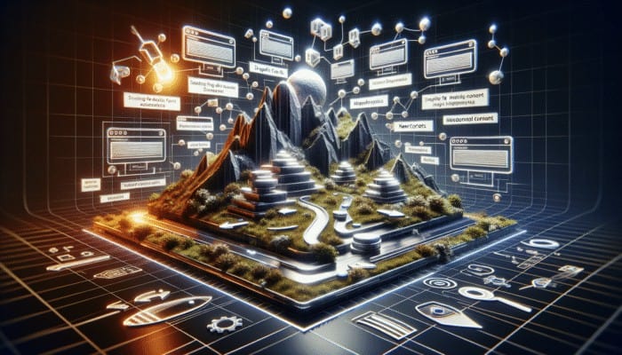 A digital tool scanning a website, highlighting issues and updating the XML sitemap.