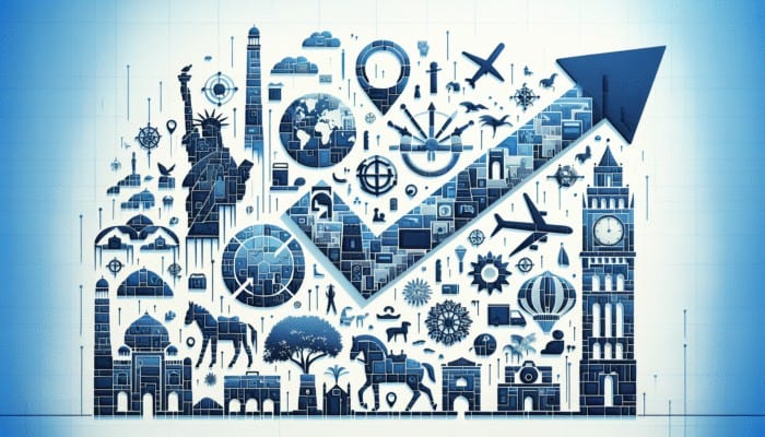 A travel company's website with SEO improvements, showing a 60% increase in click-through rates and dominating answer boxes.