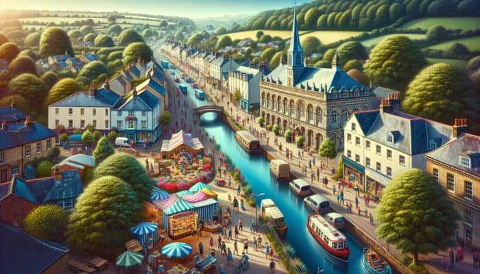 Website Design in Tiverton for Small Business: Historic Tiverton architecture, lush Devon countryside, lively festival celebrating community spirit.