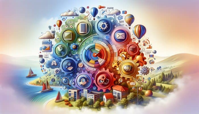 Internet Marketing in Swanage for Small Business: A vibrant digital landscape showing internet marketing channels enhancing visibility for Swanage small businesses.