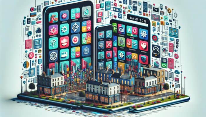 Mobile Website Design in Bampton for Small Business: A modern Bampton small business's responsive website on smartphones and tablets, showing high engagement in a bustling town.