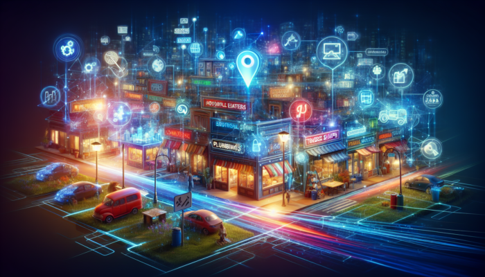 SEO in Minchinhampton, Gloucestershire for Small Business: A vibrant scene in Minchinhampton showing small businesses linked by glowing keyword bridges for enhanced local SEO.