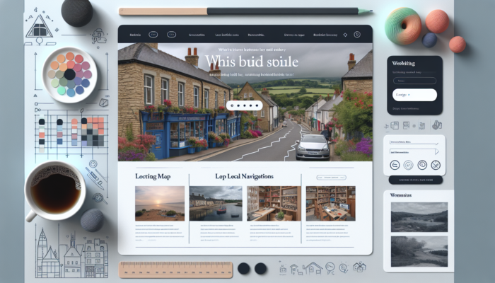 Expert Website Design in Nailsworth for Small Businesses: Vibrant website interface for a small UK business in Nailsworth, featuring local SEO maps, intuitive navigation, and engaging product visuals in a modern layout.