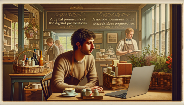 Young entrepreneur in a cozy Sherborne café views laptop with Instagram menus and icons for trending UK digital ad platforms.